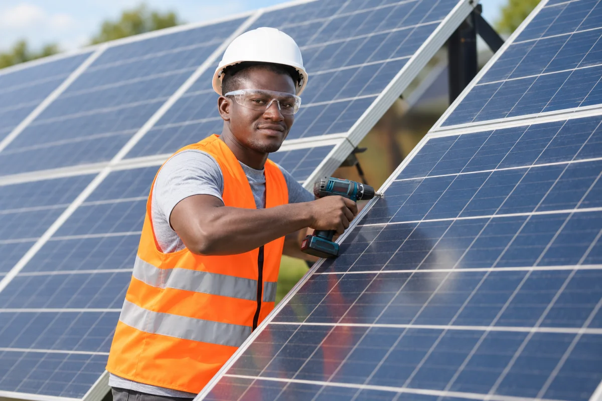 The AL-IRFAI brand representative installing a solar panel
